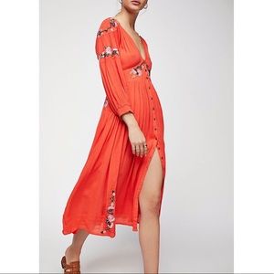 Free People Day Glow Embroidered Midi Dress, Sz M